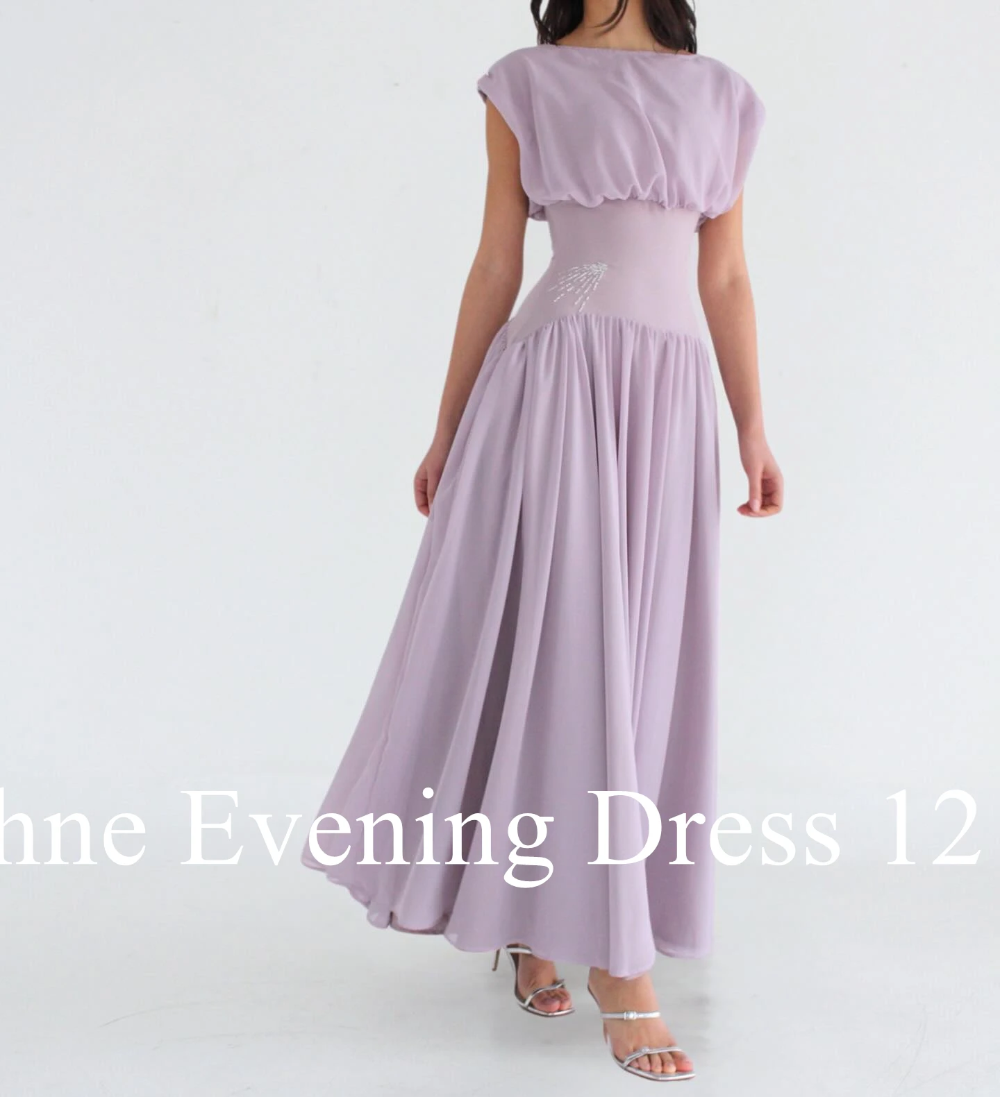 Customized Modern Crew Neck Sleeveless Beading Evening Dress Temperament Pleats Chiffon Purple Robe de soirée Vestido De Festa