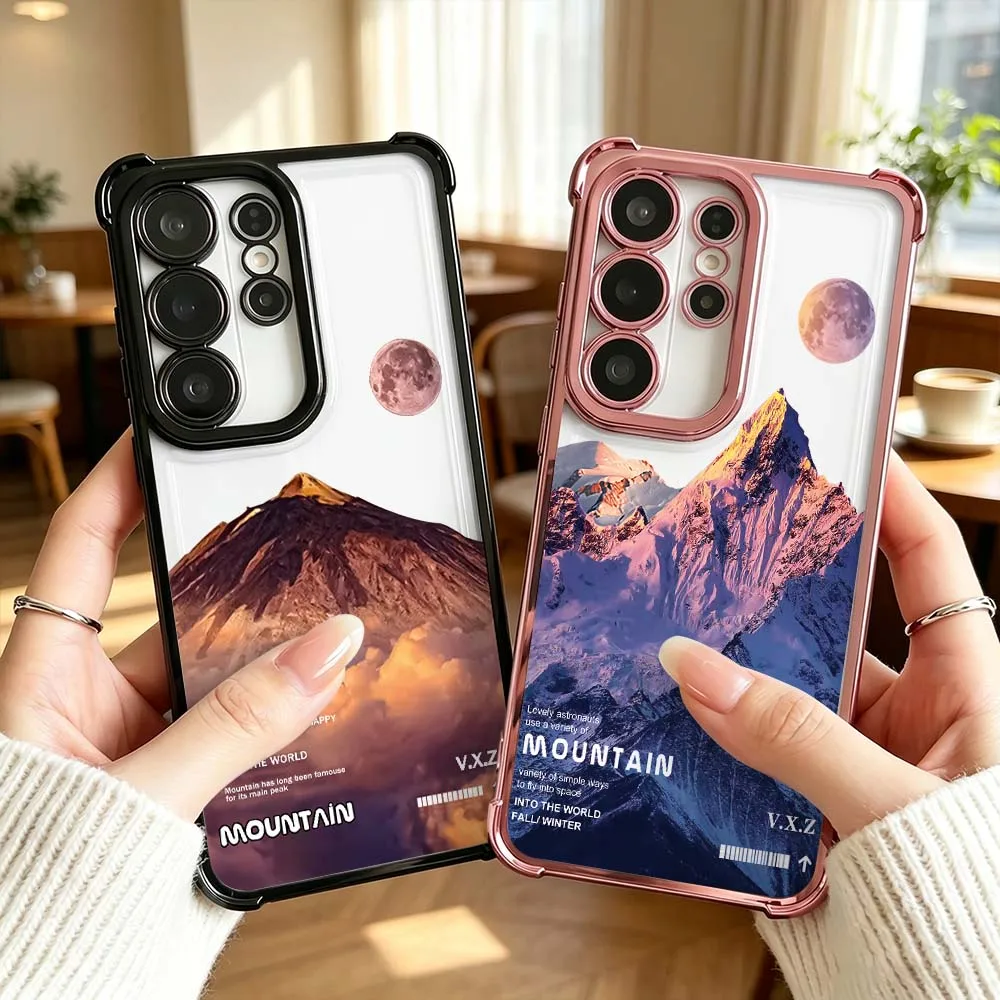 Sunset Mountain Peak For Samsung Galaxy S26 S25 S24 S23 S22 S21 Ultra FE Plus Electroplating Anti Fall Phone Case