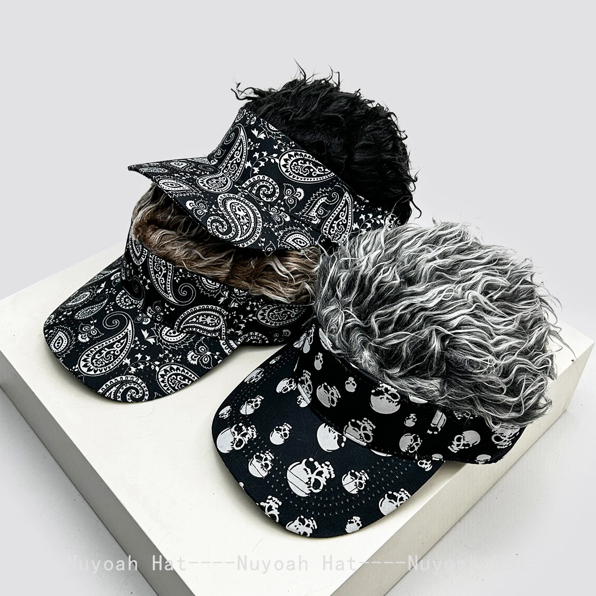 

New Men Women Dark Style Wig Cashew Flower Skull Baseball Hats Sunshade Hip-hop Versatile Personal Peaked Caps Fashion Street