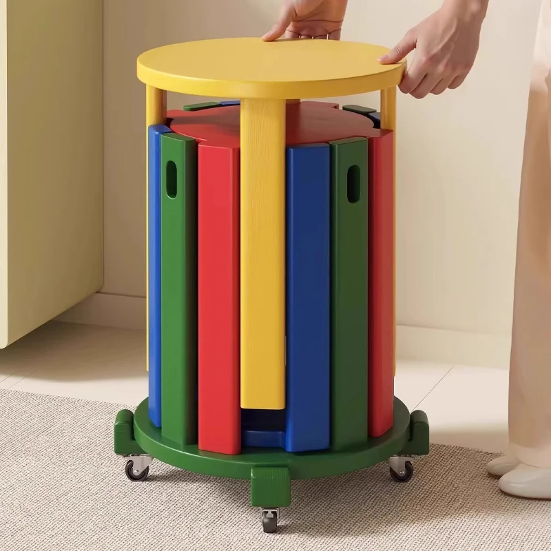 Colorful Solid Wood Dining Stools Premium Nesting Seat Home Multi-Functional Round Shoe Stools Space Saving Stackable Furniture