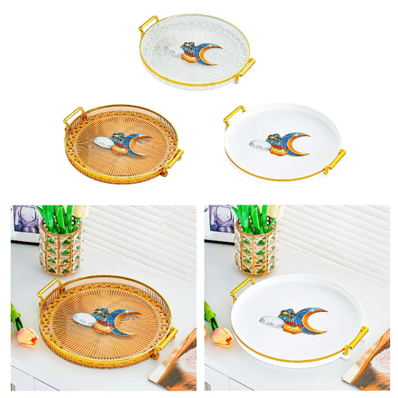 Luxury Display Tray Simple with Handle Multipurpose Make up Display Platter for Dried Fruit Hotel Home Countertop Kitchen
