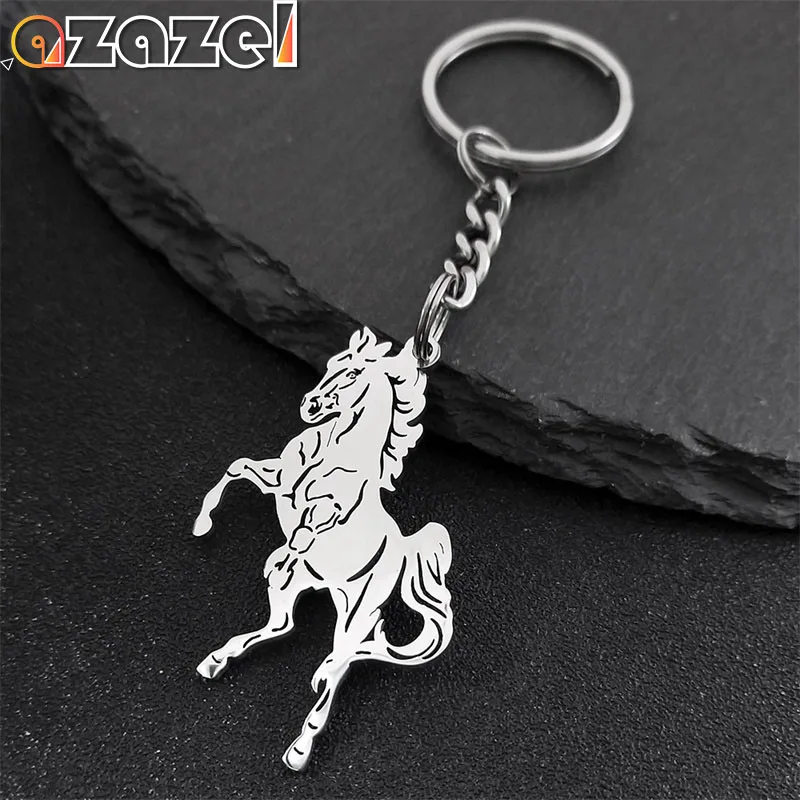 Lucky Horse Keychain for Women Men Stainless Steel Silver Color Animal Keyring Holder Bag Car Accessories Jewelry Gifts K3224S08