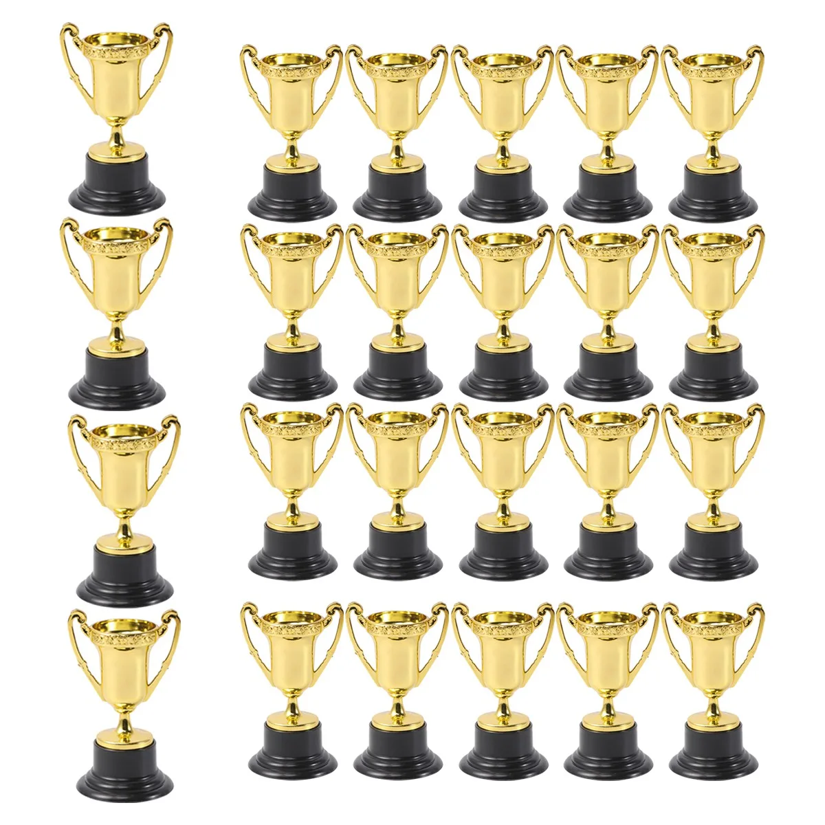 24Pcs Golden Mini Award Trophy Prizes Decor Plastic Reward Prizes Kindergarten Kids Gift Awards Trophy with Black Base