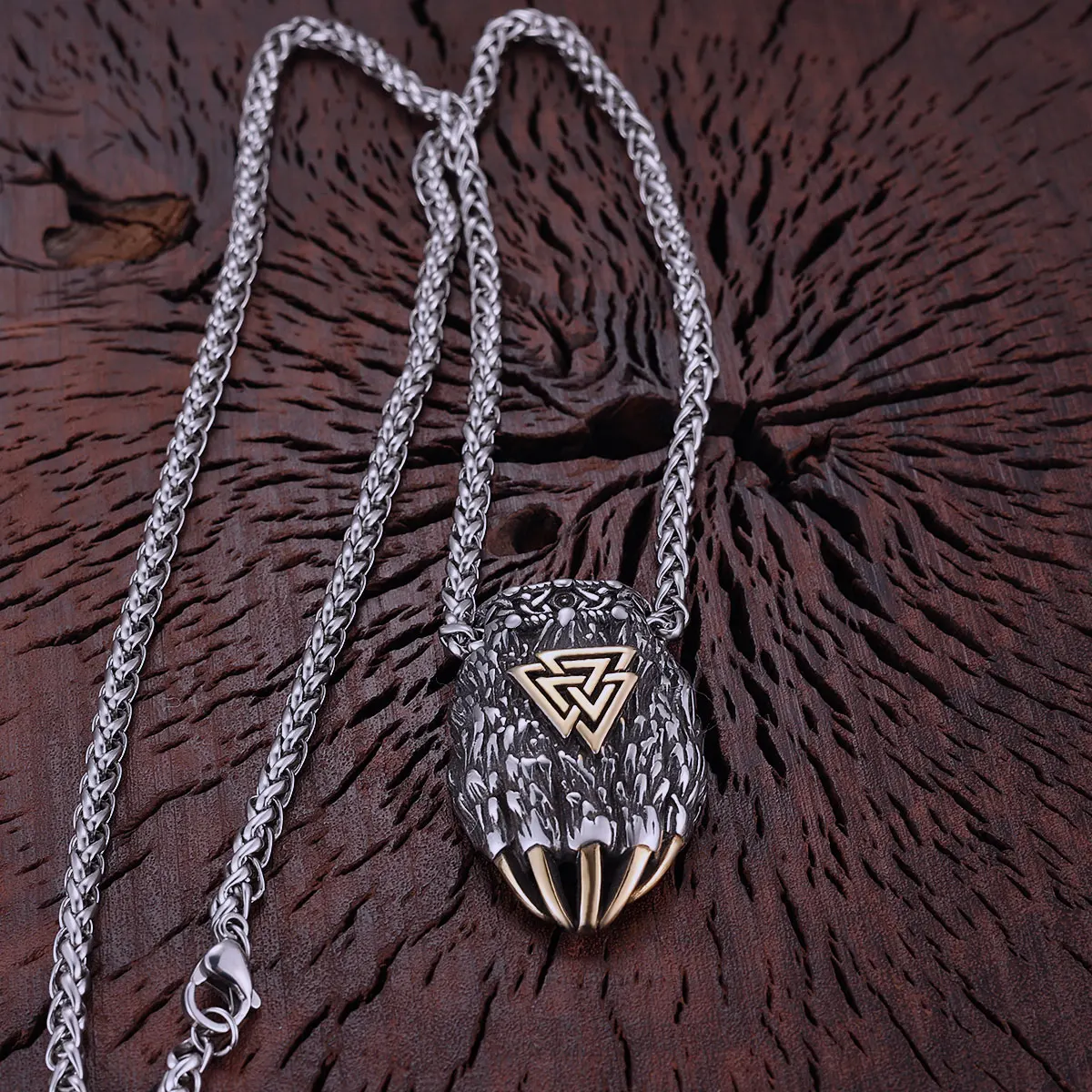 Nordic Stainless Steel Trinity Wolf Claw Necklace Handmade Gold Steel Color Animal Bear Paw Masculine Men's Pendant Gift