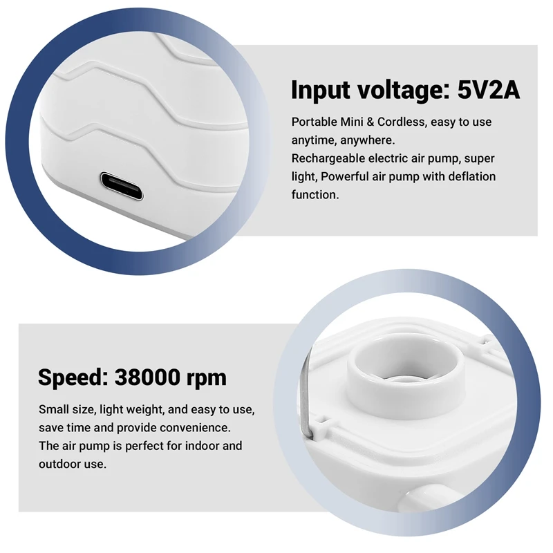 Portable Mini Electric Air Pump For Inflatables USB Rechargeable Air Mattress Inflator For Sleeping Pad Camping Mattres