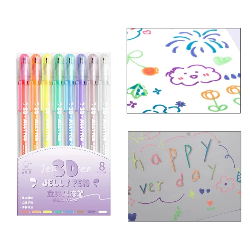 3D Jelly Pens, 8/12 Colors Candy Color Gel Ink Pens, Art Supplies Marker, Handwriting Pens, Ink Pens for Writing Notes