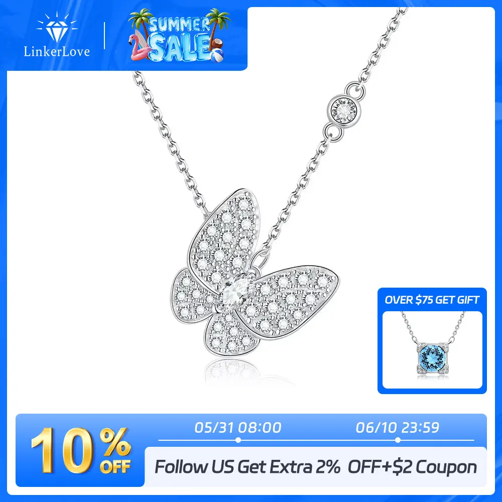 

Moissanite Necklace Marquise Cut Butterfly Pendant 18K White Gold Plated Adjustable Chain 925 Sterling Silver Luxury Jewelry