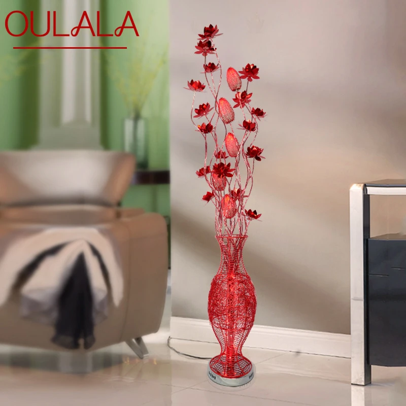 

OULALA Nordic Flower Floor Lamp Modern Art Red Living Room Sofa Bedroom Hotel LED Originality Decorative Standing Light