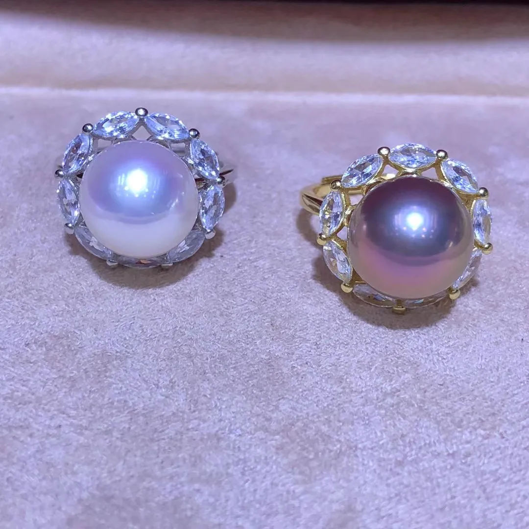 

S925 Sterling Silver Adjustable Ring Mount Settings Findings Mountings Accessory Parts Fittings for 12-13mm Pearls 5pcs/lot