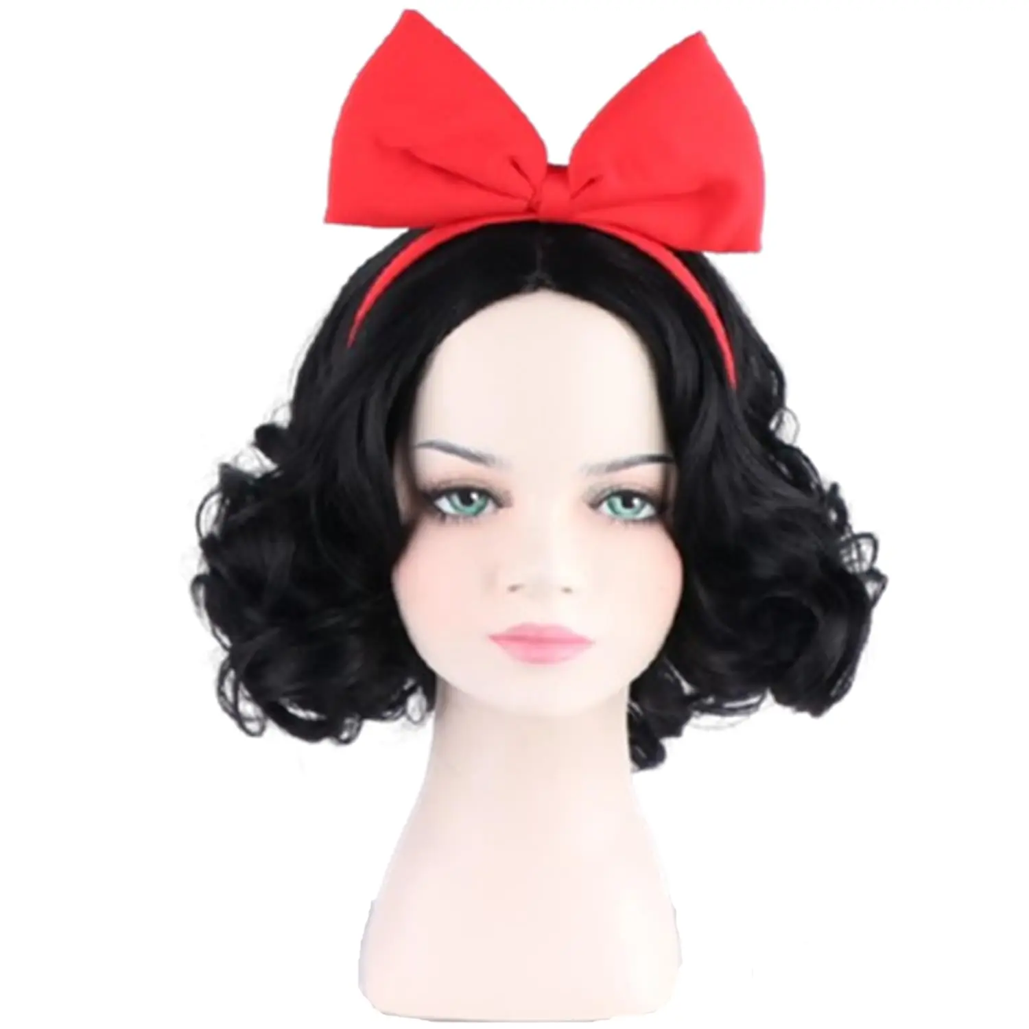 Anime Party Wig Snow White Princess Girls Adult Women Short Bob Wave Black Cosplay Wig Halloween Costume Synthetic Wig