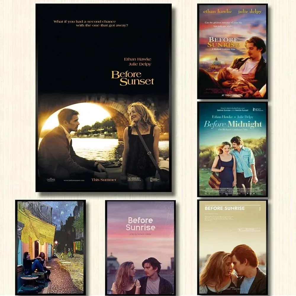 Póster en lienzo de la serie de películas románticas clásicas antes del amanecer antes del atardecer, imágenes artísticas de pared de película Vintage, decoración para el hogar y el dormitorio