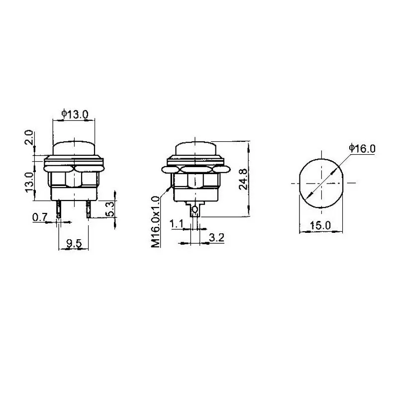 10~1000Pcs R13-507 Series Button Switch 16MM Self Reset Button Switch Circular Non Self-locking Button Inching Switch