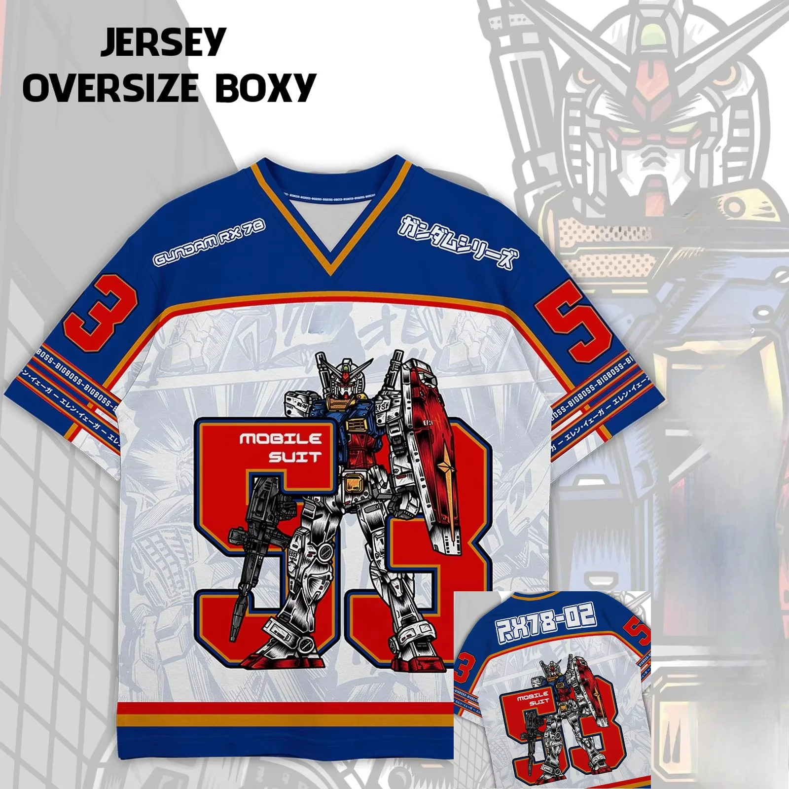 Camisa de Beisebol e Hóquei Kpop Coreana Bandai, Anime Gundam RX78, Vestido de Rua Estilo Mecânico, Top Neutro de Anime, Combinando para a Família