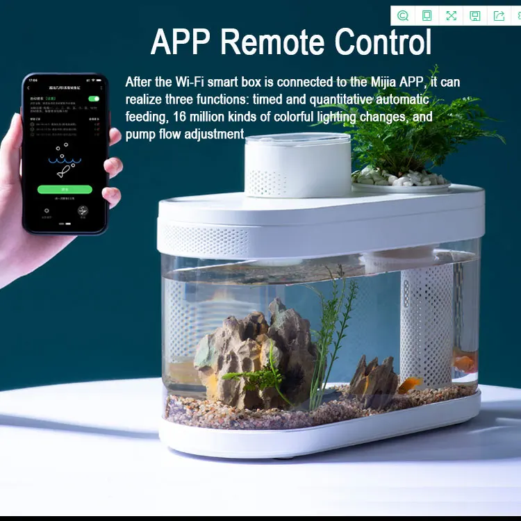 Hot Sale WiFi Automatic Feeder Desktop Living Room Glass Fish Tank With Light Small Aquarium For Wholesale