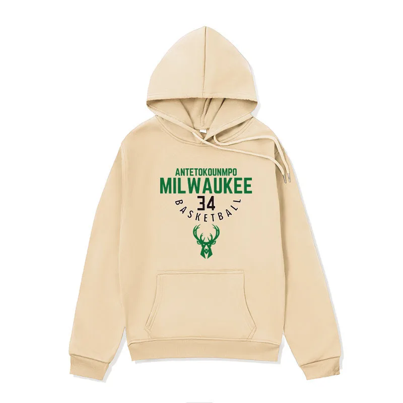 Bucks Basketball Sweater Autumn and Winter Fleece Hoodie Loose Hoodies Couple Sweater Men and Women The Same Style