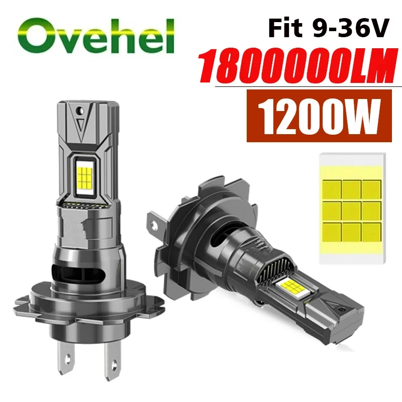 

OVEHEL H1 LED Lamp for Car H4 H7 H11 9005 HB3 1200W Headlight Bulb Canbus Light Turbo Led Auto Motorcycle 12V 24V 6000K Light