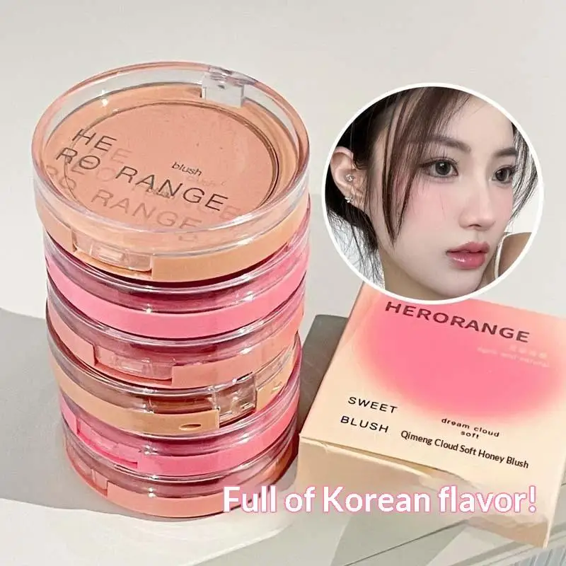 헤로랑지 롱래스팅 워터프루프 모노크롬 페이스 블러쉬 팔레트 프레스드 파우더 매트 블러쉬 컨투어링 치크 여행용 화장품