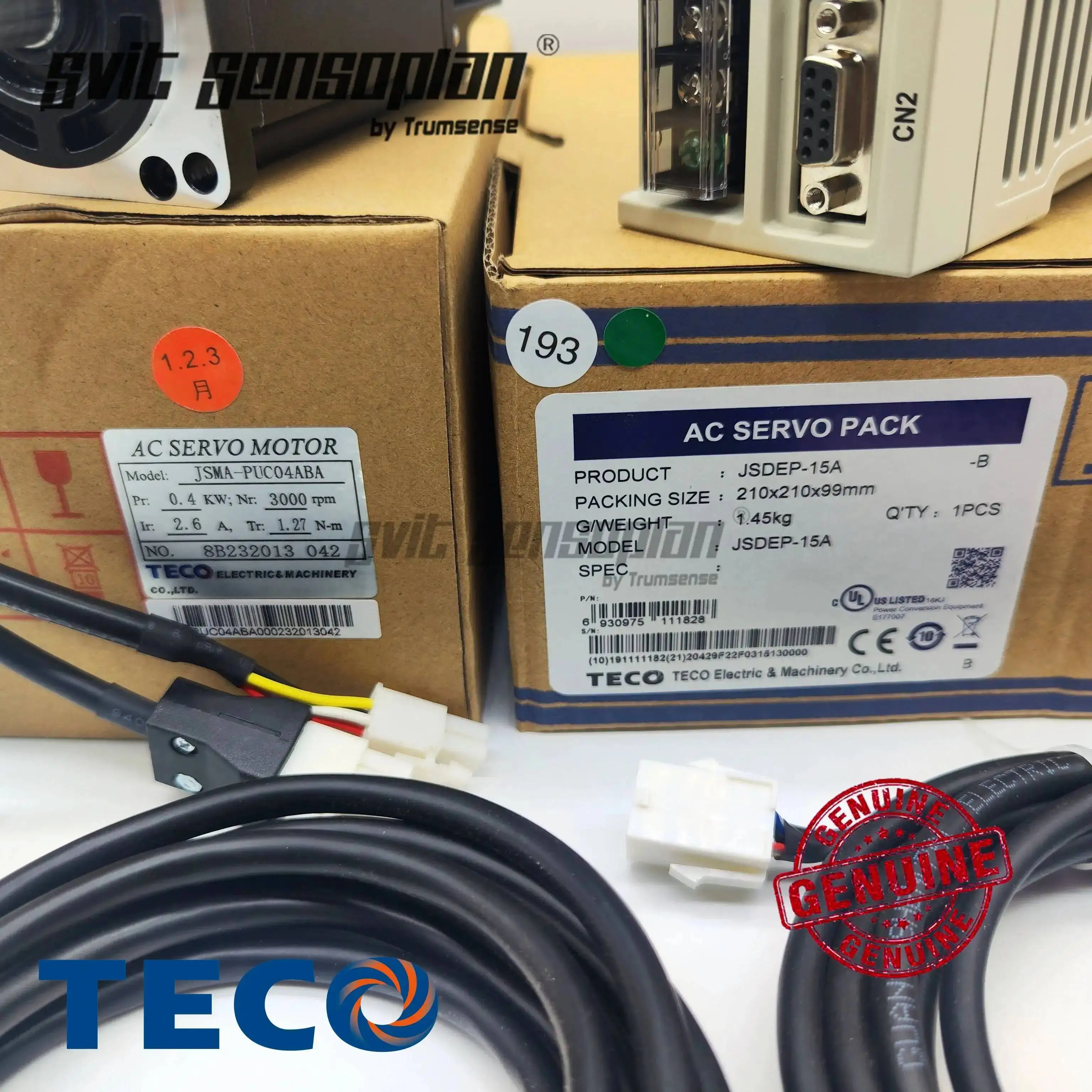 TECO 400W Servo Motor JSMA-PUC04ABA And Servo Drive JSDEP-15A JSDEP-15A-BD with Original 3 Meter Encoder and Power Cable