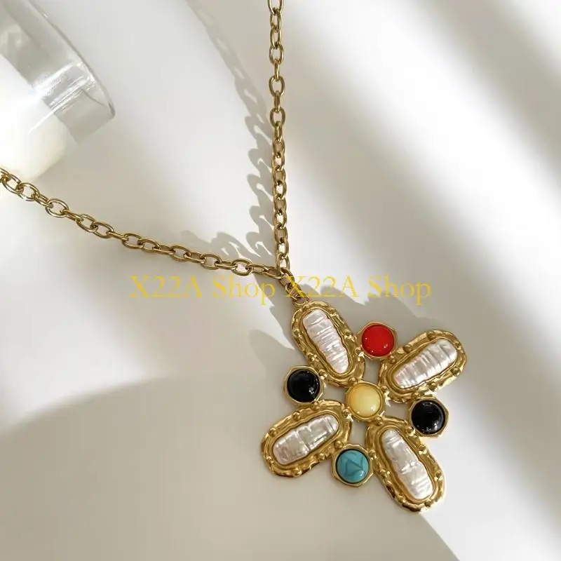 Unique Fashion Crosses Pendant Necklace Combining Natural Stones And Imitation Pearls