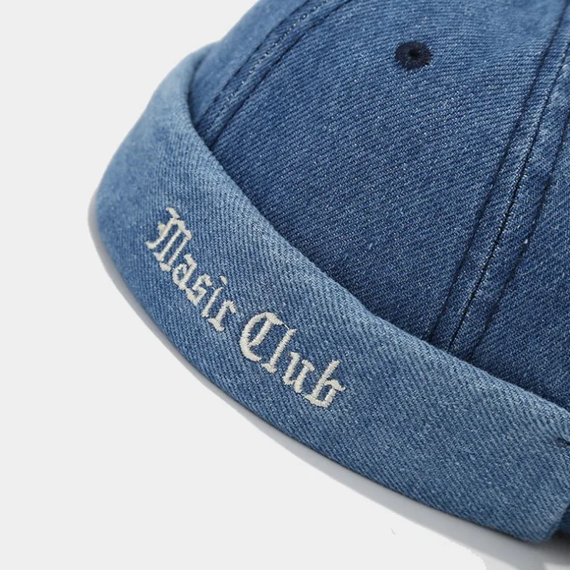 Vintage Letter Embroidery Denim Landlord Hat Men Women Dome Melon Skin Cap Japanese Adjustable Docker Hats Street Hip Hop Beanie