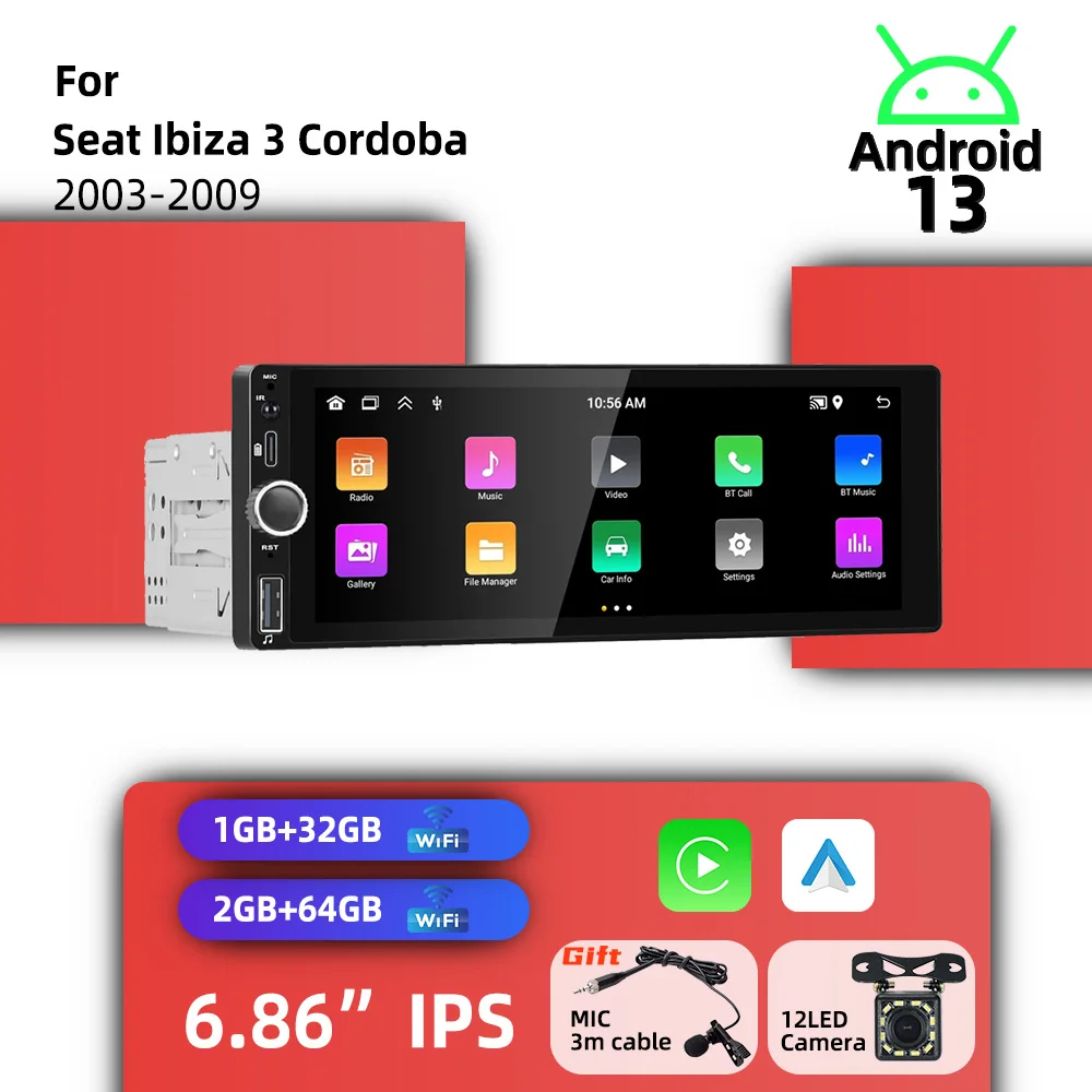 6.86" 1 Din Car Mul…