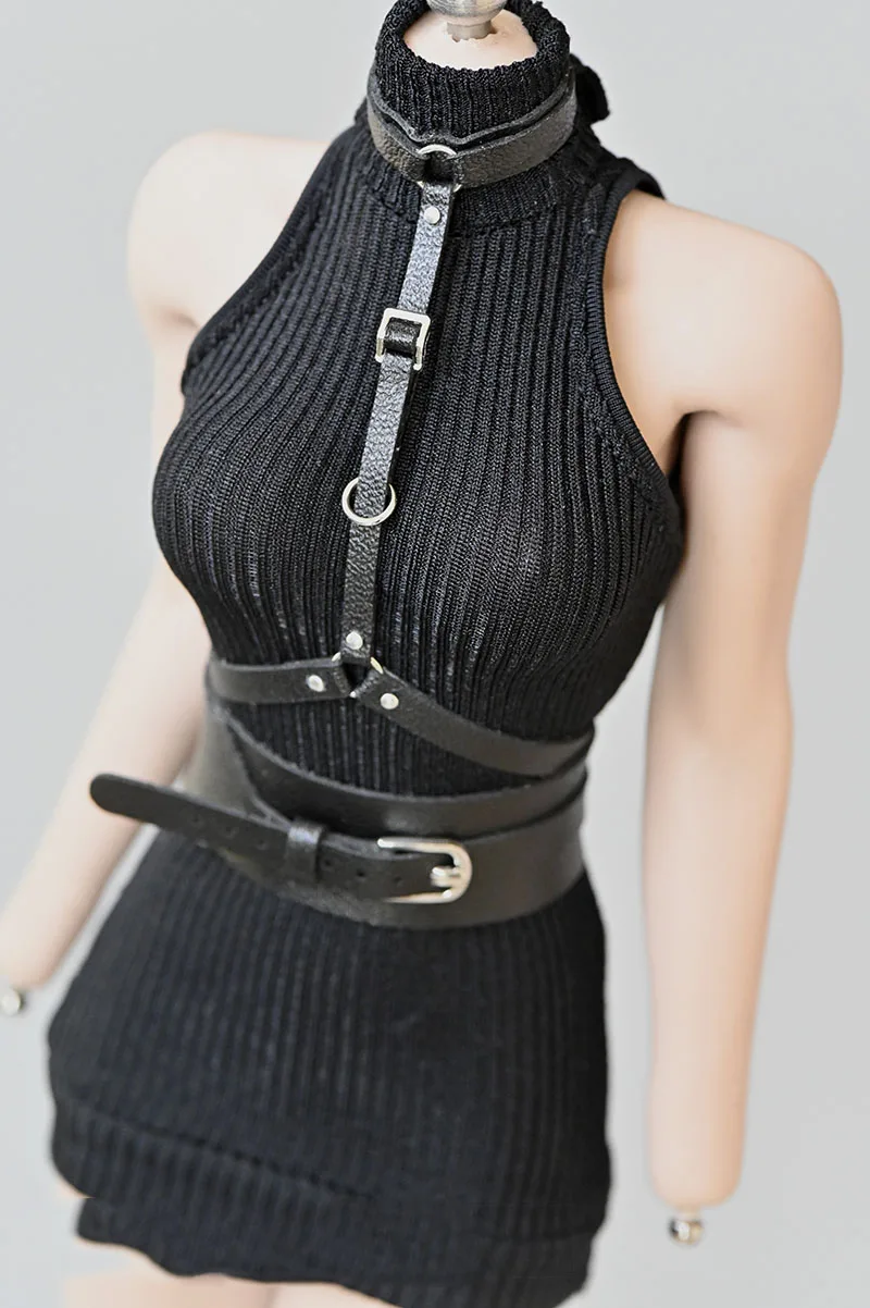 1/6 Soldier Clothes Trend Thick Stripe High Neck and Shoulder-cut Sleeveless Sweater Strap Belt Girdle for 12 inch Body