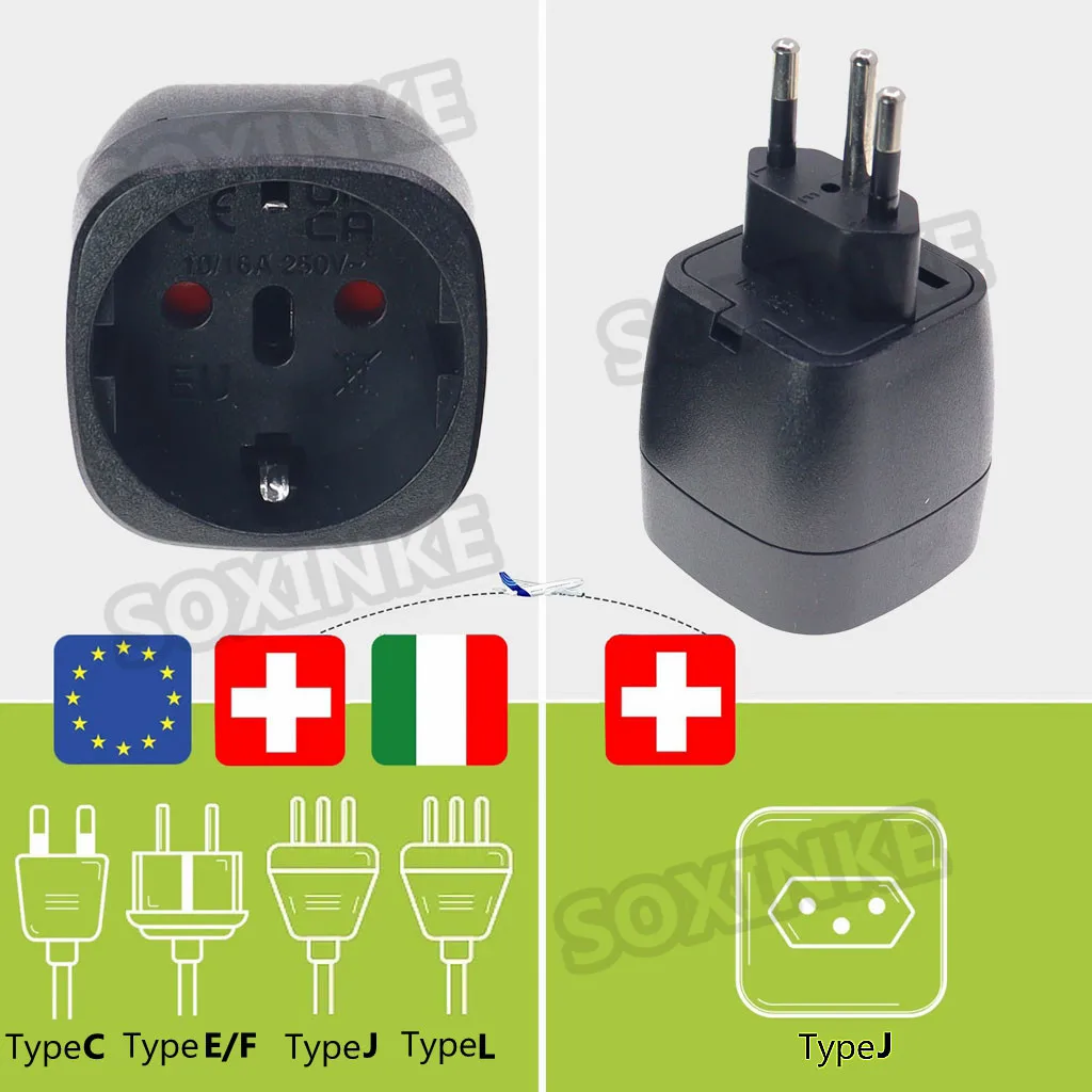 Travel Adapter Europ German TO Swiss 3 pin plug 10A 250V Power Connector AC Plug EU to Swizerland Travel Plug Adaptor