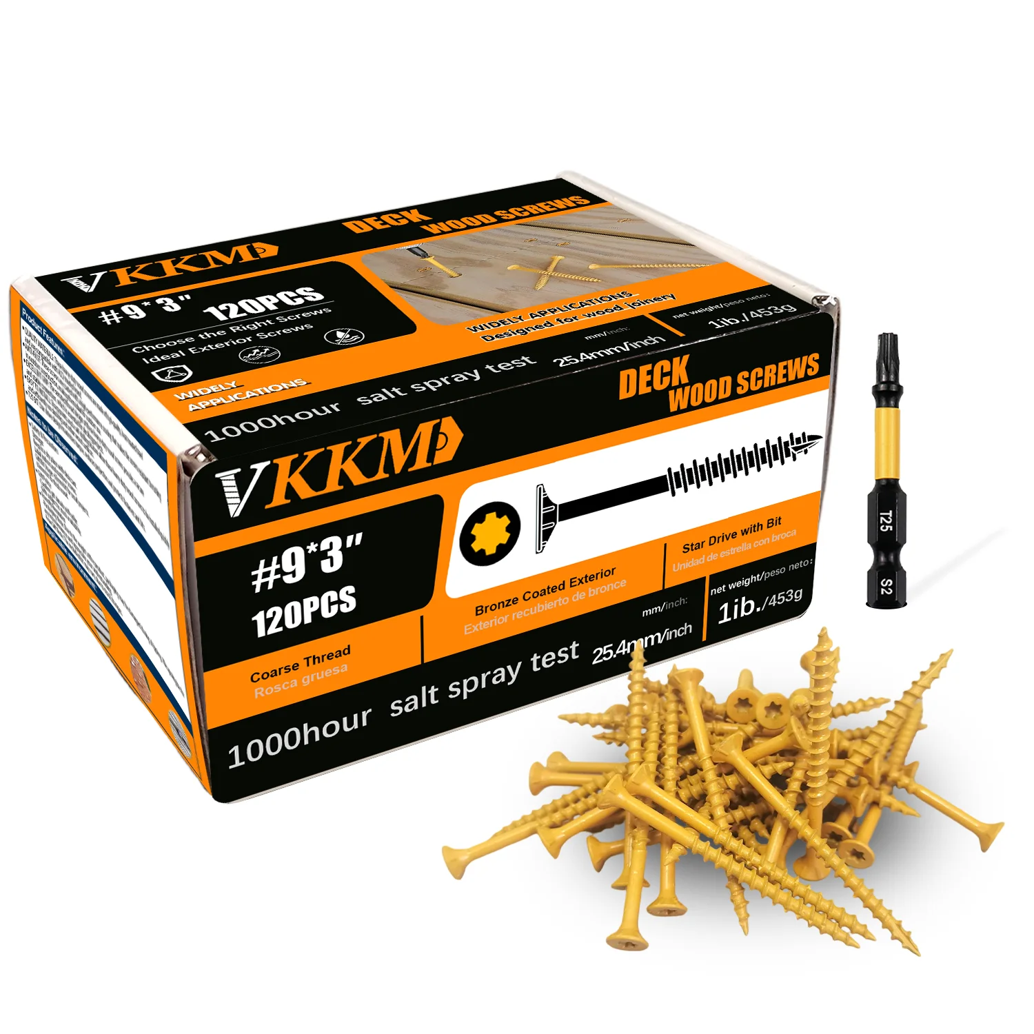 

Винты для палубы VKKM 3 дюйма, шурупы по дереву # 9 x 3 дюйма, 120 шт., устойчивые к ржавчине покрытие эпоксидной смолы, привод Torx T25, увеличенный бит T25