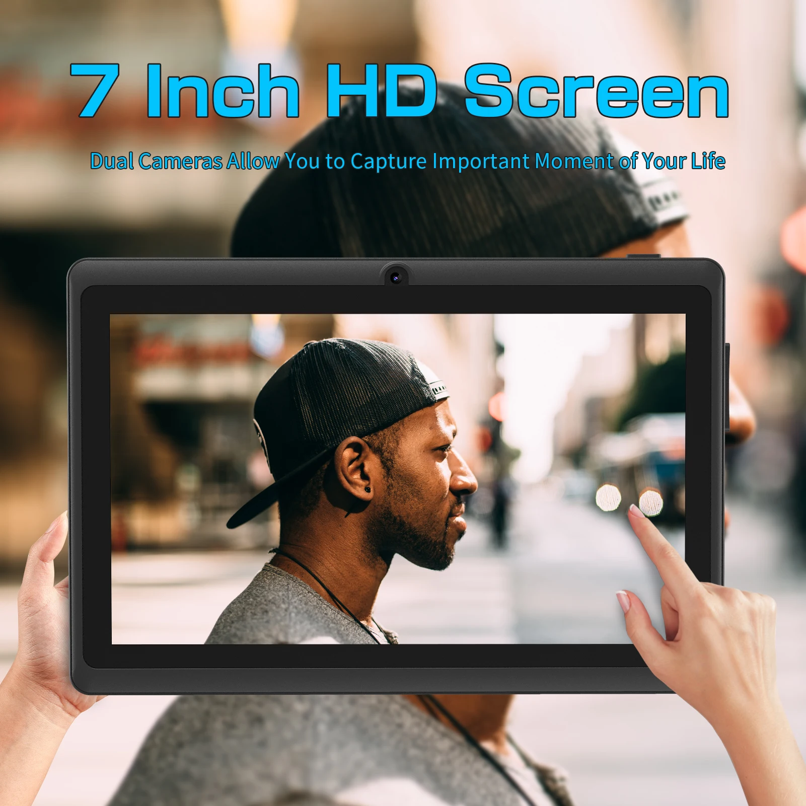 Pritom 7 Polegadas Tablet PC, Android 13 Quad Core, 4GB (2+2GB Virtual) RAM 32GB ROM, WiFi, Câmera Dupla, USB C, com Estojo de Couro