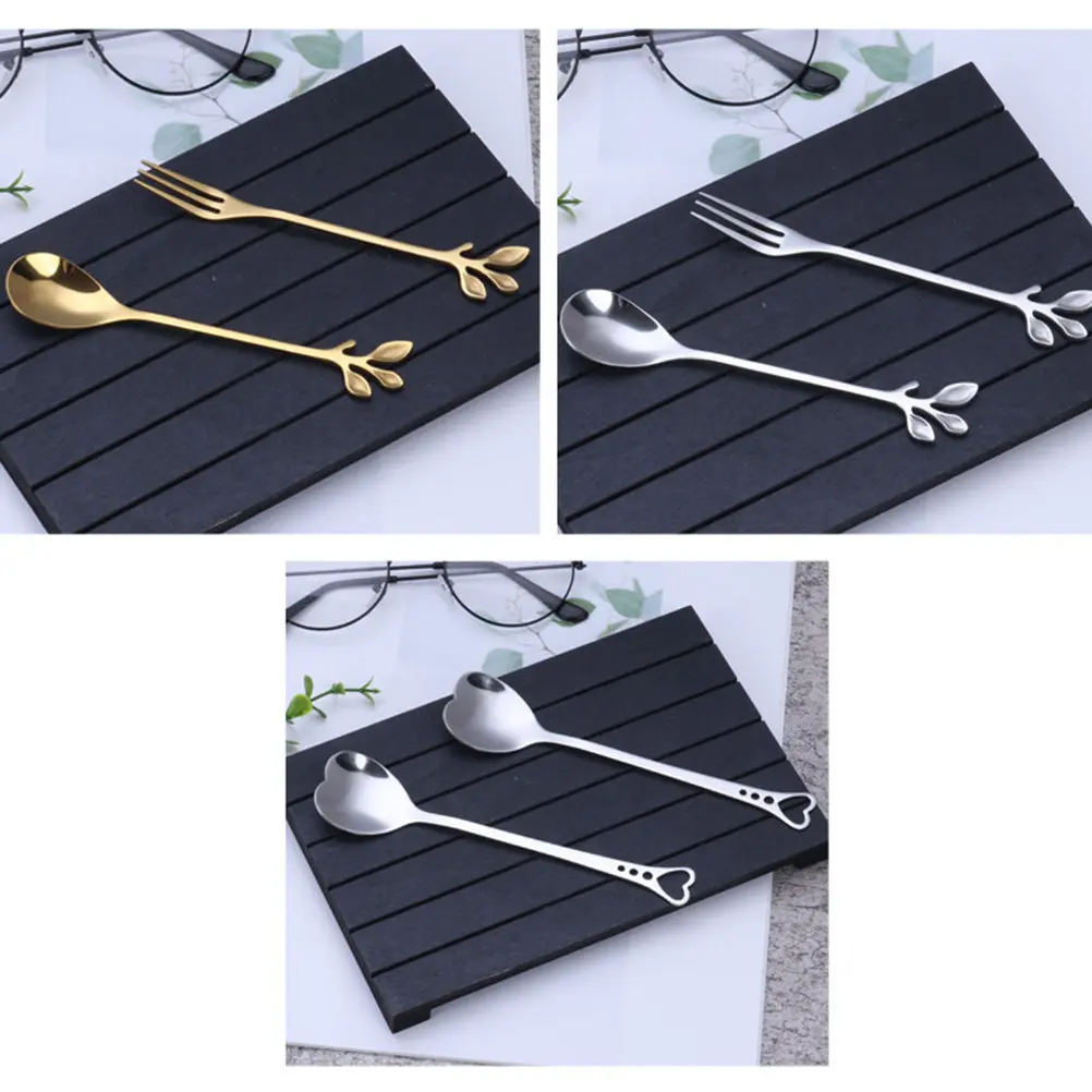 

Набор из 6 ложек в форме листьев, нержавеющая сталь, тонкая работа, идеально подходят для тортов, хлеба, мороженого