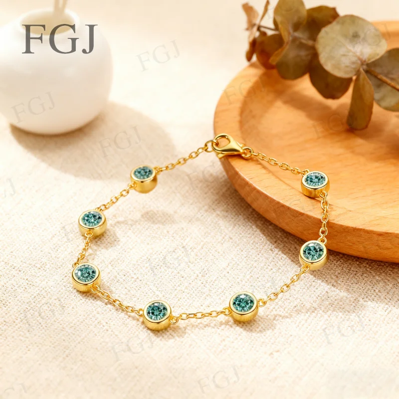 Round 4mm Moissanite Bracelet Custom-Make D Color Vivid Blue Green Black Fashion Jewelry for Daily Wear Christmas Special Gifts