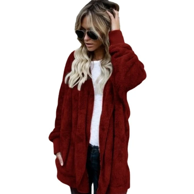 Autumn Winter New Fleece Sweatshirt Long Cardigans Female Long Sleeve Double Side Wear Flurry Loose Hoodie Coats