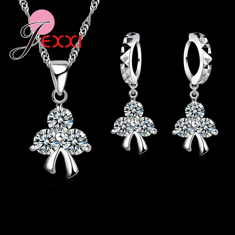 Best Selling Genuine 925 Sterling Silver Triangle Rhinestone Classic Design Women Jewelry Sets Necklace And Earrings Sets