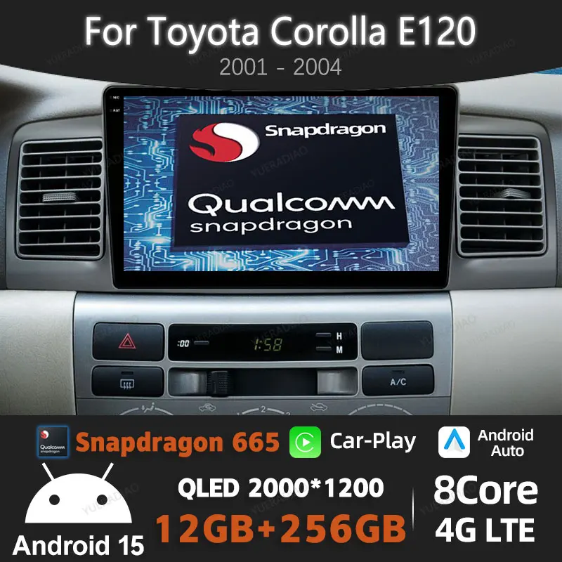 

Android 15 Car Radio Qualcomm For Toyota Corolla E120 2001 2002 2003 2004 Multimedia Stereo NAVI Video Player Head Unit 4G WIFI