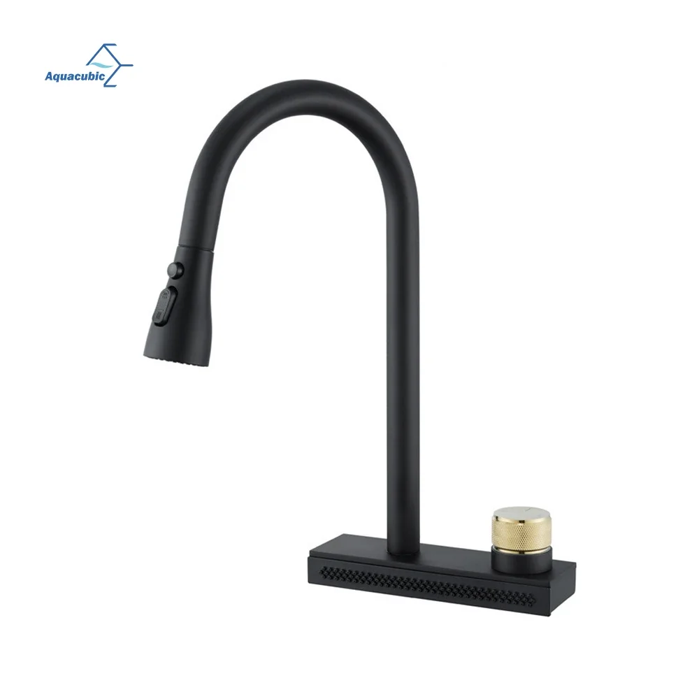 Sanitary Ware manufacturer waterfall kitchen sink tap matte black 304 stainless steel pull down kitchen faucet with anysink