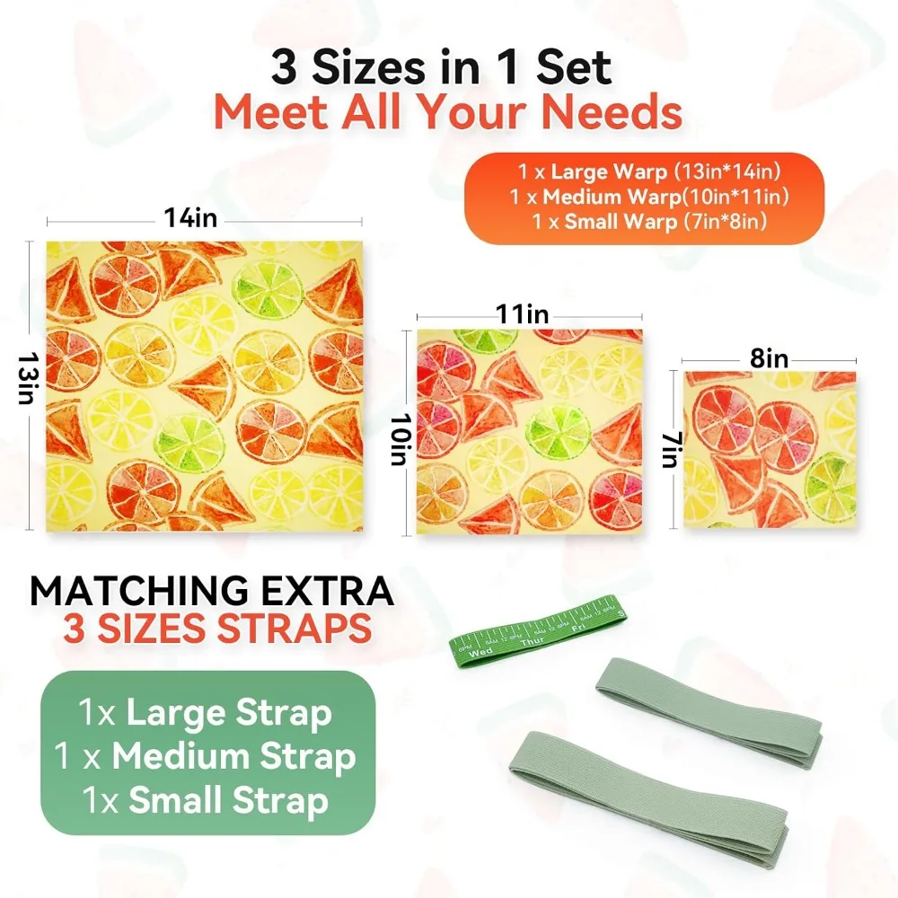 Reusable Beeswax Food Wraps with Elastic Bands, Sustainable Bowl Covers, Eco-Friendly Sandwich and Cheese Wraps, Assorted Sizes view 2