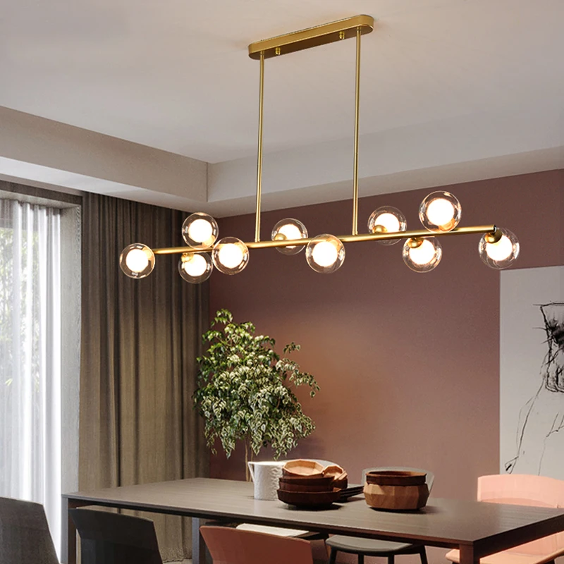 Imagem -05 - Nordic Long Strip Chandelier com Bola de Bolha Luzes Led Penduradas Lâmpada Criativa Magic Bean Moderno Minimalista Simples Ferro Restaurante g9