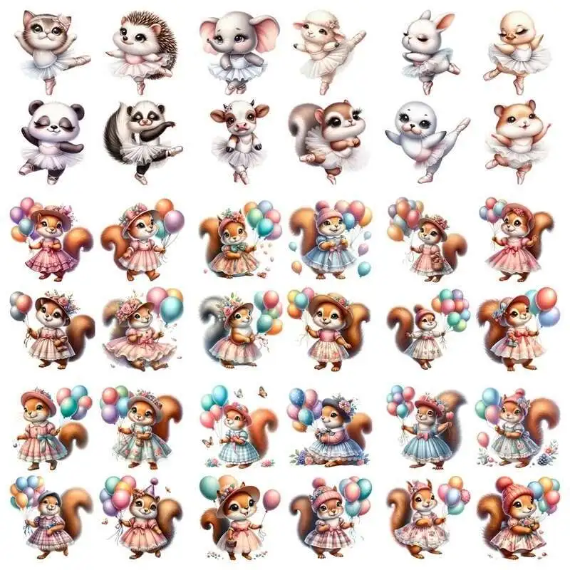 Dancing ballet animals squirrels Iron On Heat Transfer Stickers For Clothes DTF Vinyl Thermal Appliques Washable T-Shirt Deca