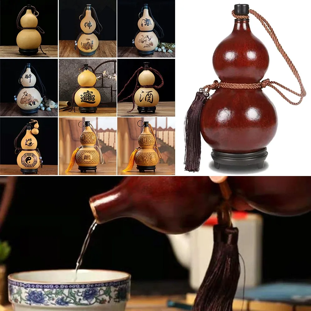 

Chinese Retro Gourd Water Bottle 500ML Large Capacity Gourd Beverage Container Boating Decor Home Decorations Water Kettle