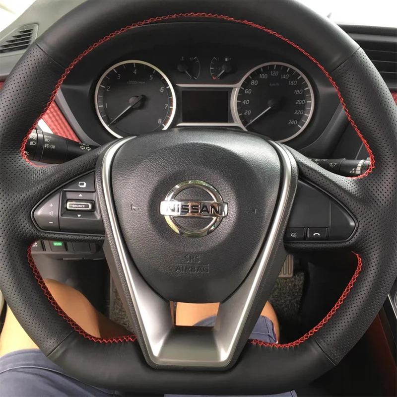 For Nissan MAXIMA Bluebird 2016- 2021 DIY customized leather hand sewn steering wheel cover car interior accessories
