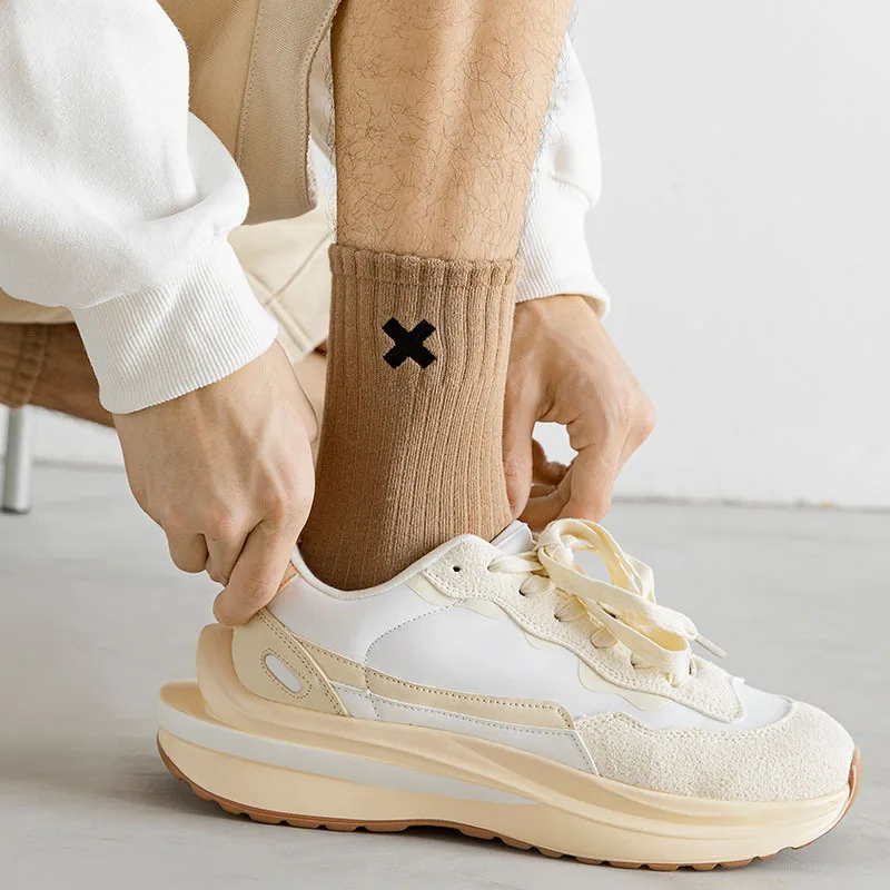 Spring Autumn Winter Men's Sports Mid-tube Short Crew Socks Cotton X Letter Embroidery Long Socks Casual Socks White Black Sox