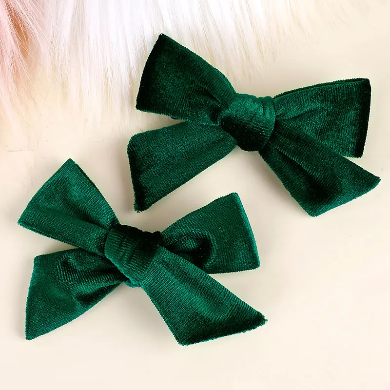 Velvet Sweet Bow Hairpins Solid Color Bowknot Hair Clips For Girls Satin Butterfly Barrettes Duckbill Clip Kids Hair Accessories images - 6