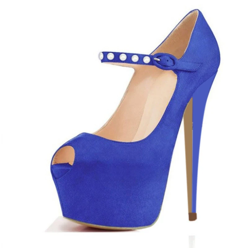 SHOFOO shoes Fashionable women's high heels. About 15cm heel height. Peep toe pumps Blue single shoes Fashion show banquet shoes