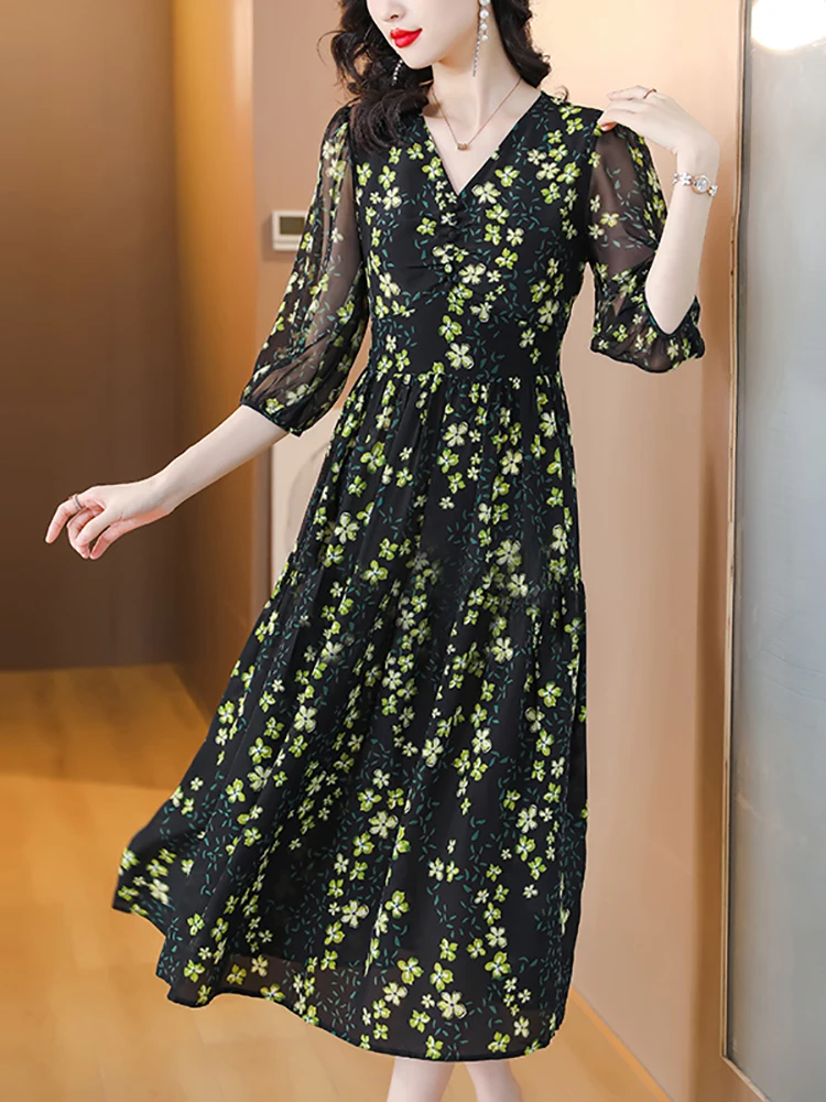 Robe de soirée florale noire pour femmes, robe de Rhlongue, robe de soirée vintage coréenne, batterie éducative élégante, robe de soirée de luxe chic, été, nouveau, 2024