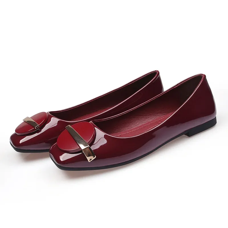 2024 Spring Summer Shoes Women Flats Elegant Office Lady Fashion Brand Ladies Single Shoes Plus Size 42 Black Red D071