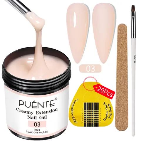 PUENTE 4Pcs/set 100g Big Volume Creamy Extension Nail Gel Clear White Pink Colors Building Gel Soak Off UV Nail Art Varnish Kit