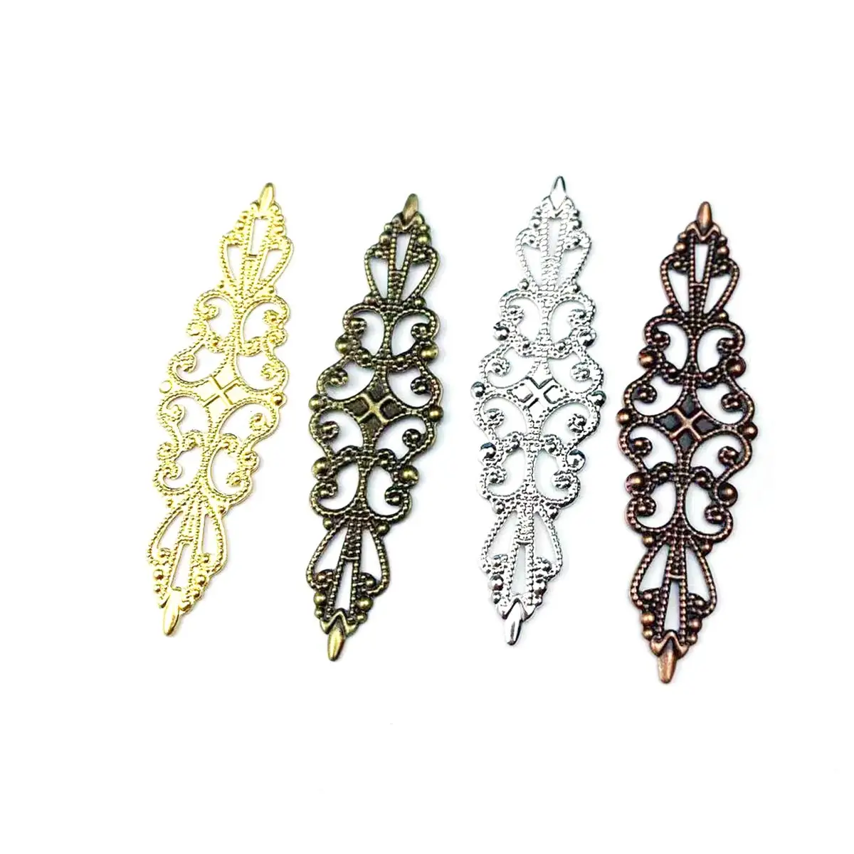 200PCS Hollow Rhombus Charm Filigree Flower Metal Wraps Embellishments DIY Headwear Jewelry Crafts Garment Decoration Supplies