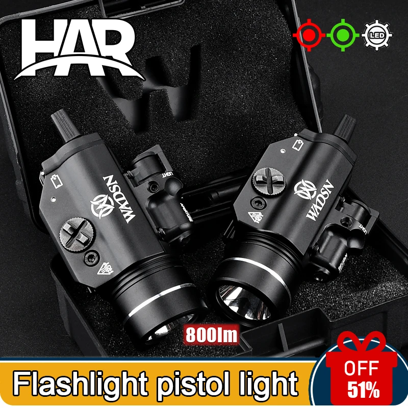 WADSN Tactical Red Green White Light Metal Flashlight Pistol Hunting Scout Light LED Airsoft Fits 20mm Rail Glock 17 18 19