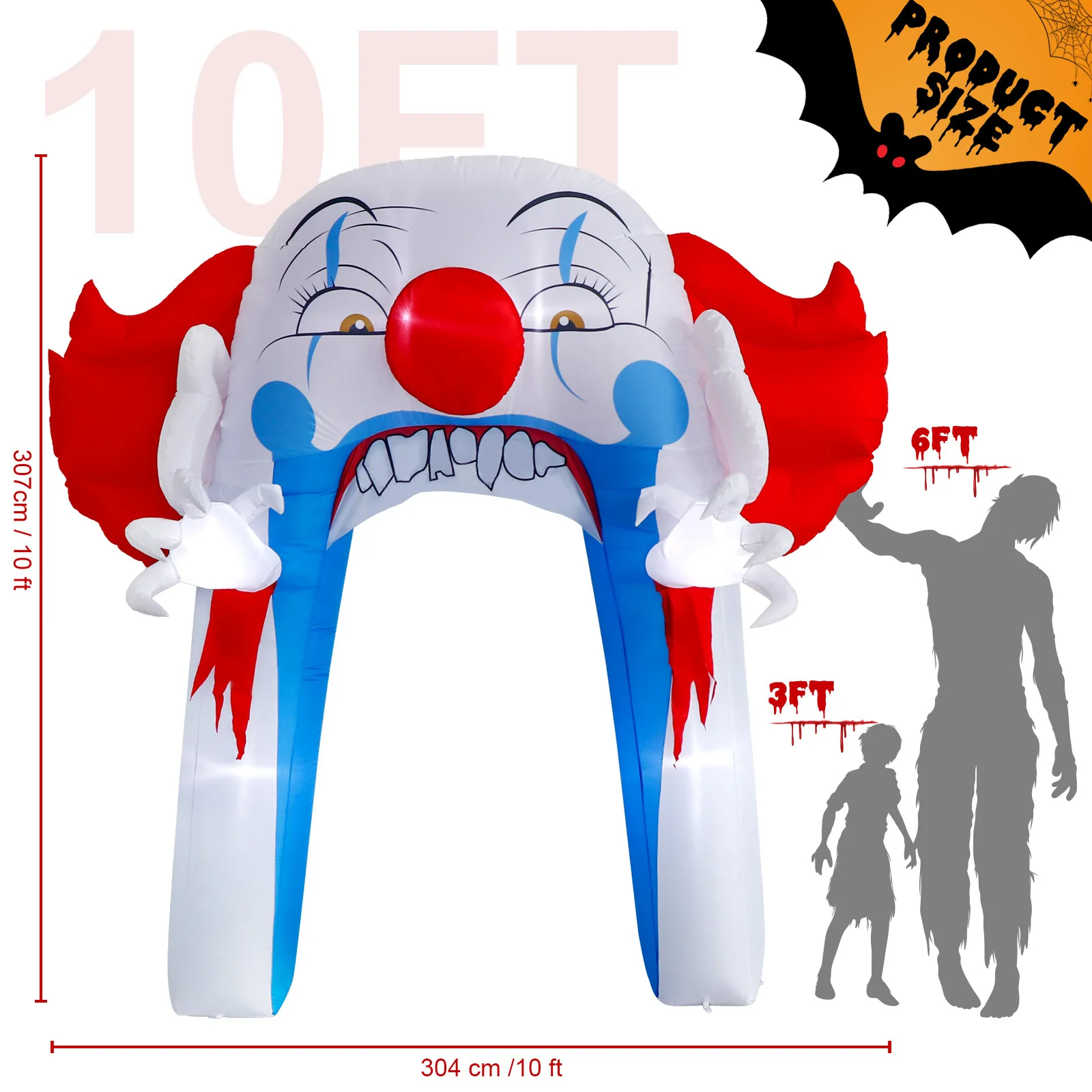 Gigante 10 pés infláveis de halloween arco de palhaço assustador arco de halloween explodir decorações de quintal brinquedos de festa ao ar livre com luzes led