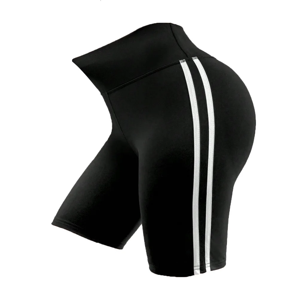 Women Gym Yoga Shorts High Waist Fitness Pants Side Stripe Breathable Running Training Leggings Stretchy Athletic Bottoms